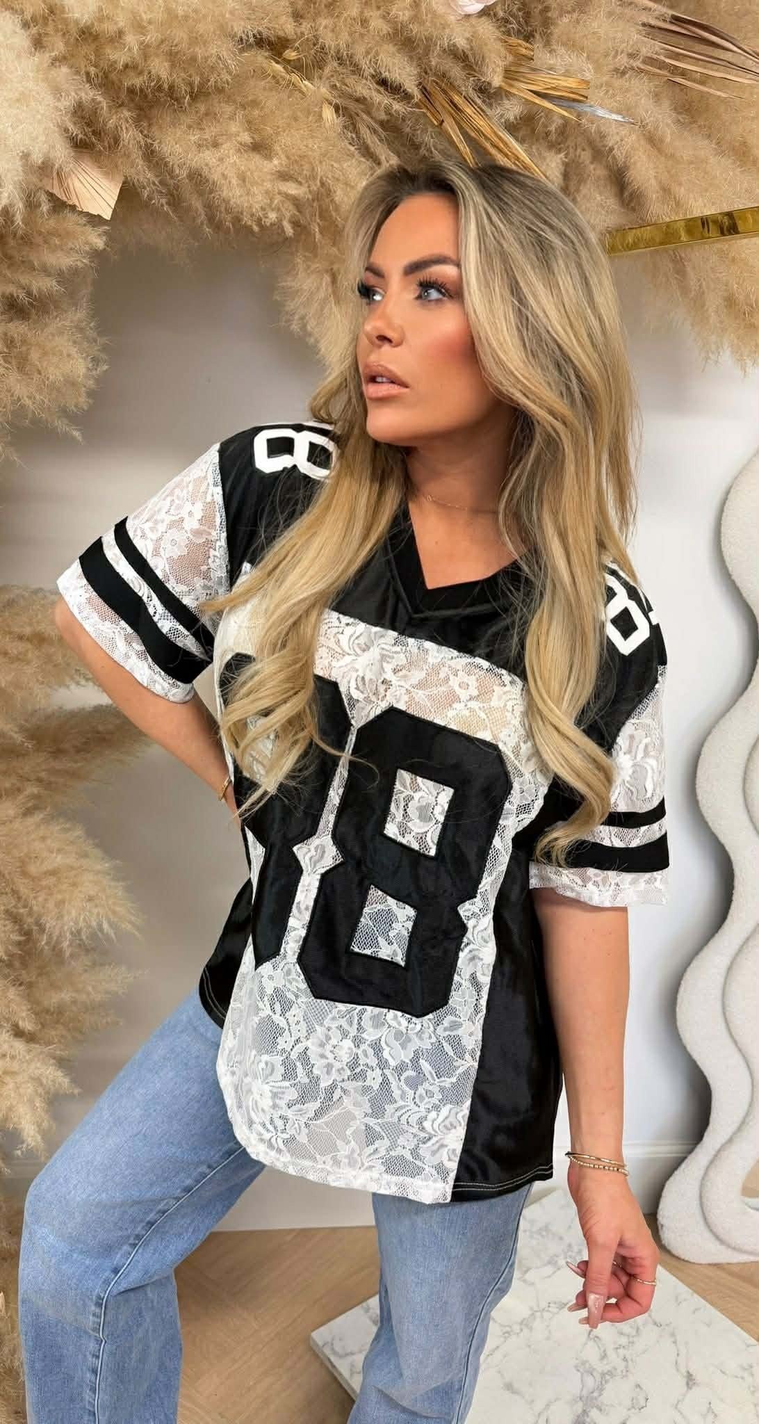 LACE BASEBALL SHIRT BLACK/WHITE