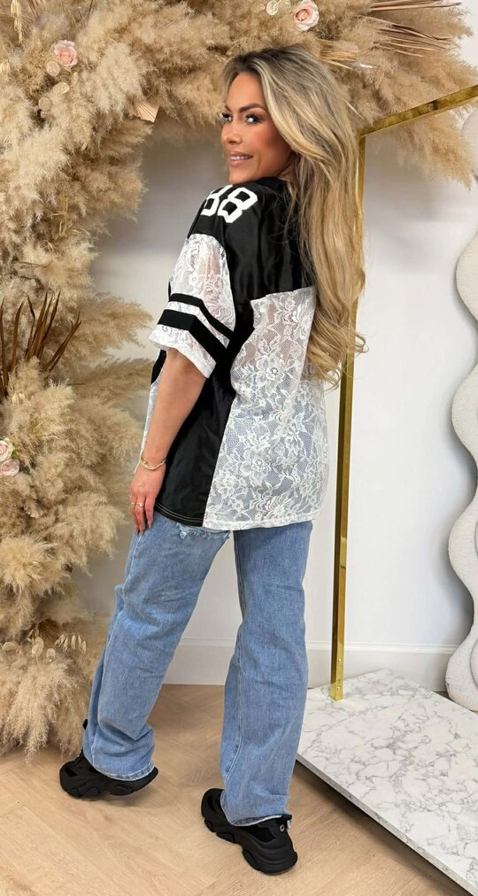 LACE BASEBALL SHIRT 6261 BLACK/WHITE