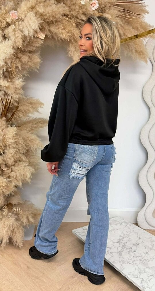 SMOCKED SLEEVE ZIPPER VEST BLACK