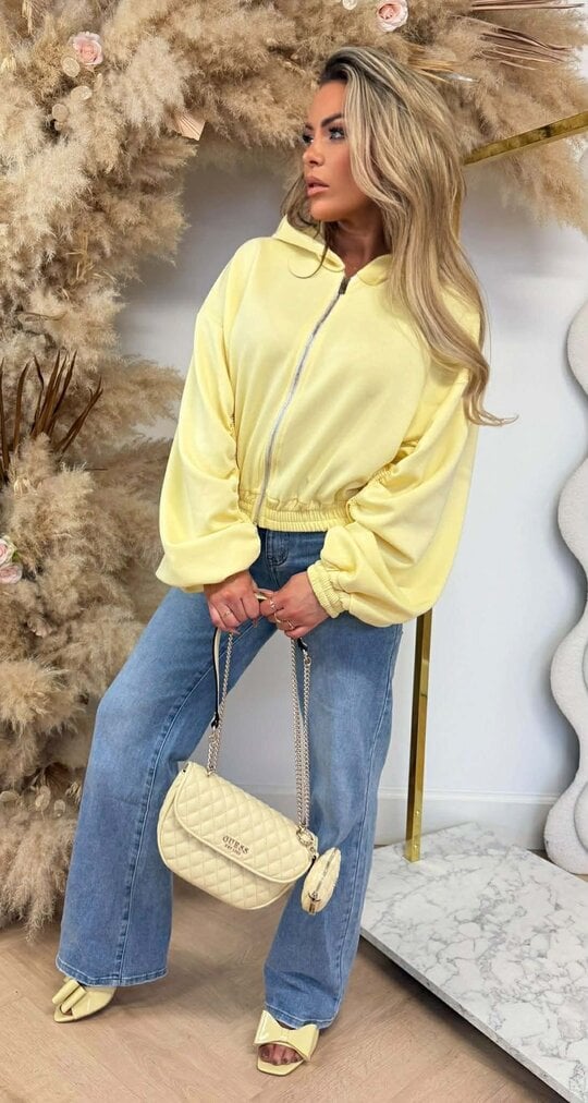 SMOCKED SLEEVE ZIPPER VEST BUTTERYELLOW