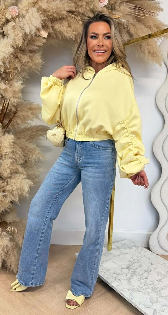 SMOCKED SLEEVE ZIPPER VEST BUTTERYELLOW