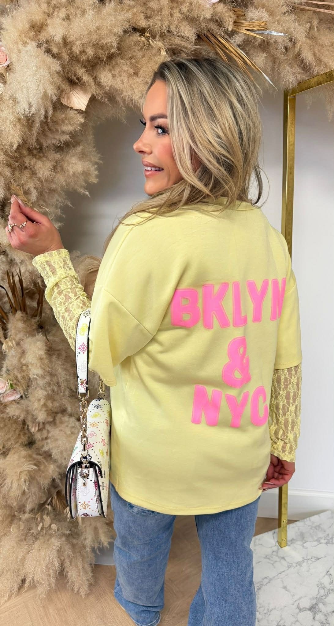 BKLYN & NY LACE TEE YELLOW