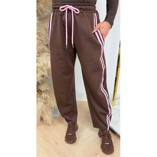 STRIPE JOGGER BALLON FIT PANTS CHOCO