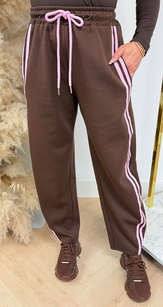 STRIPE JOGGER BALLON FIT PANTS CHOCO
