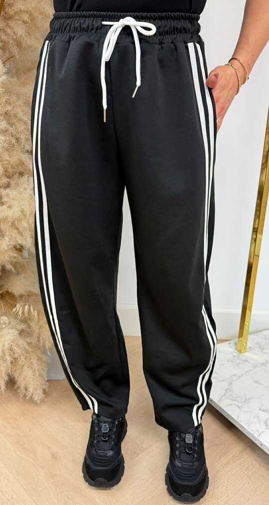 STRIPE JOGGER BALLON FIT PANTS BLACK