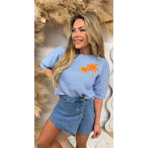 PALM SEQUIN KNIT TEE 8516 BLUE