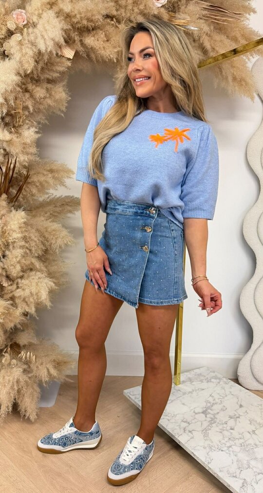 PALM SEQUIN KNIT TEE 8516 BLUE