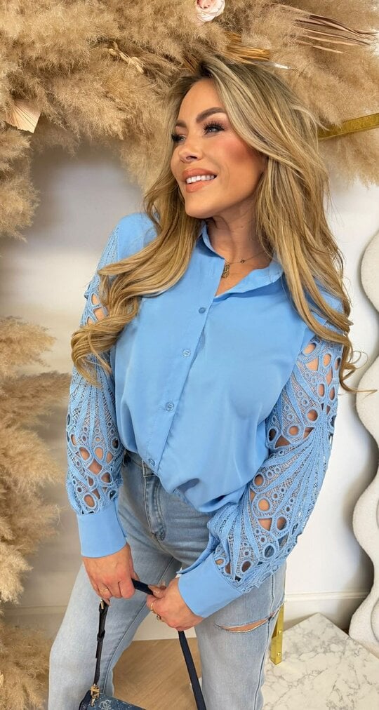 VENESSA LACE MOUW BLOUSE 6308 BLUE