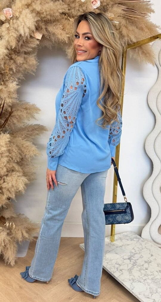 VENESSA LACE MOUW BLOUSE 6308 BLUE