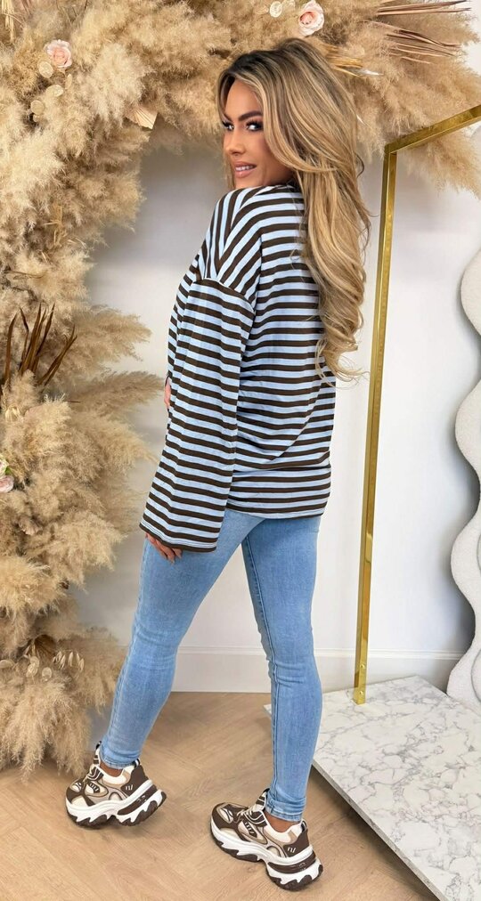 STRIPE LONGSLEEVE TEE BLUE/CHOCO