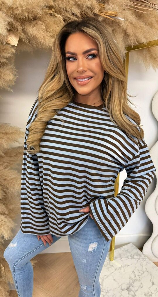 STRIPE LONGSLEEVE TEE BLUE/CHOCO