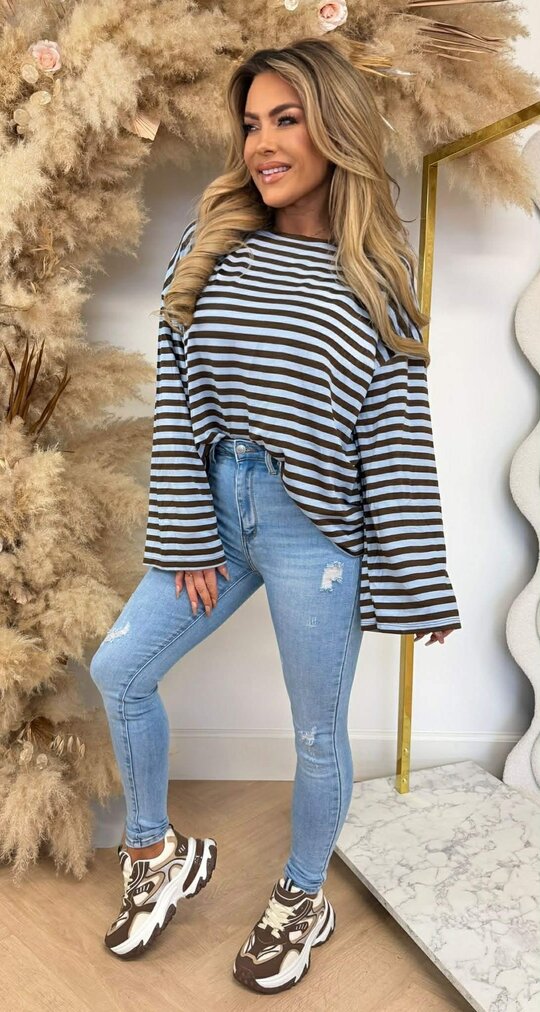 STRIPE LONGSLEEVE TEE BLUE/CHOCO