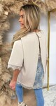 SPLIT BACK LACE TEE BEIGE