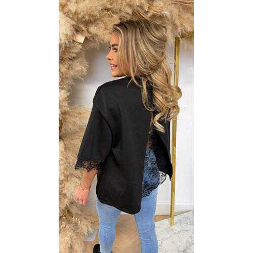 SPLIT BACK LACE TEE BLACK SPLIT BACK LACE TEE BLACK