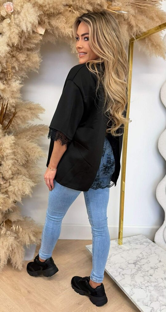 SPLIT BACK LACE TEE BLACK