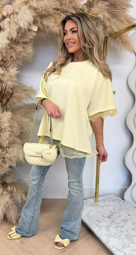 SPLIT BACK LACE TEE YELLOW