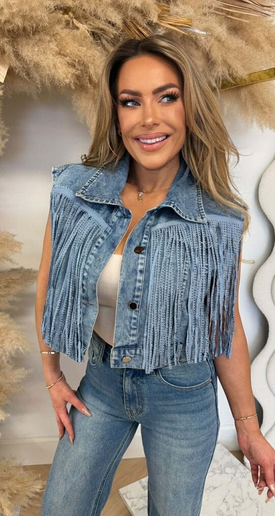 FRINGE DENIM GILET 745 BLUE FRINGE DENIM GILET 745 BLUE