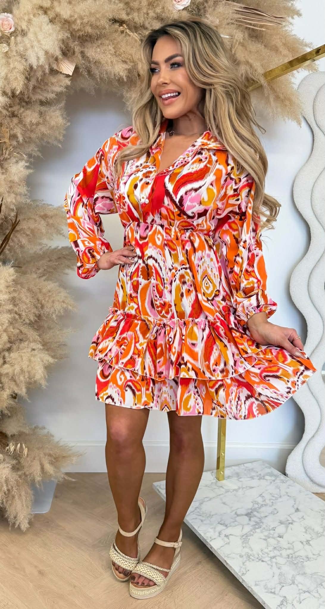LILLY RUFFLE DRESS 2527 CORAL/COLOUR