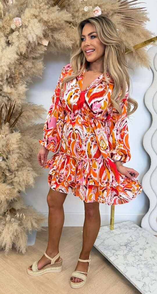 LILLY RUFFLE DRESS 2527 CORAL/COLOUR