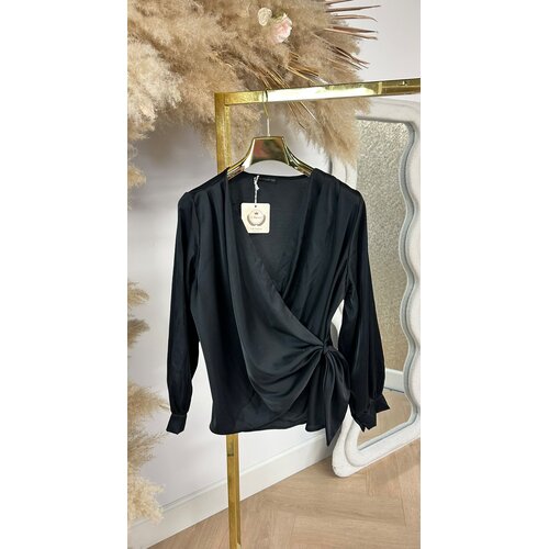 SATIN OMSLAG BLOUSE BLACK