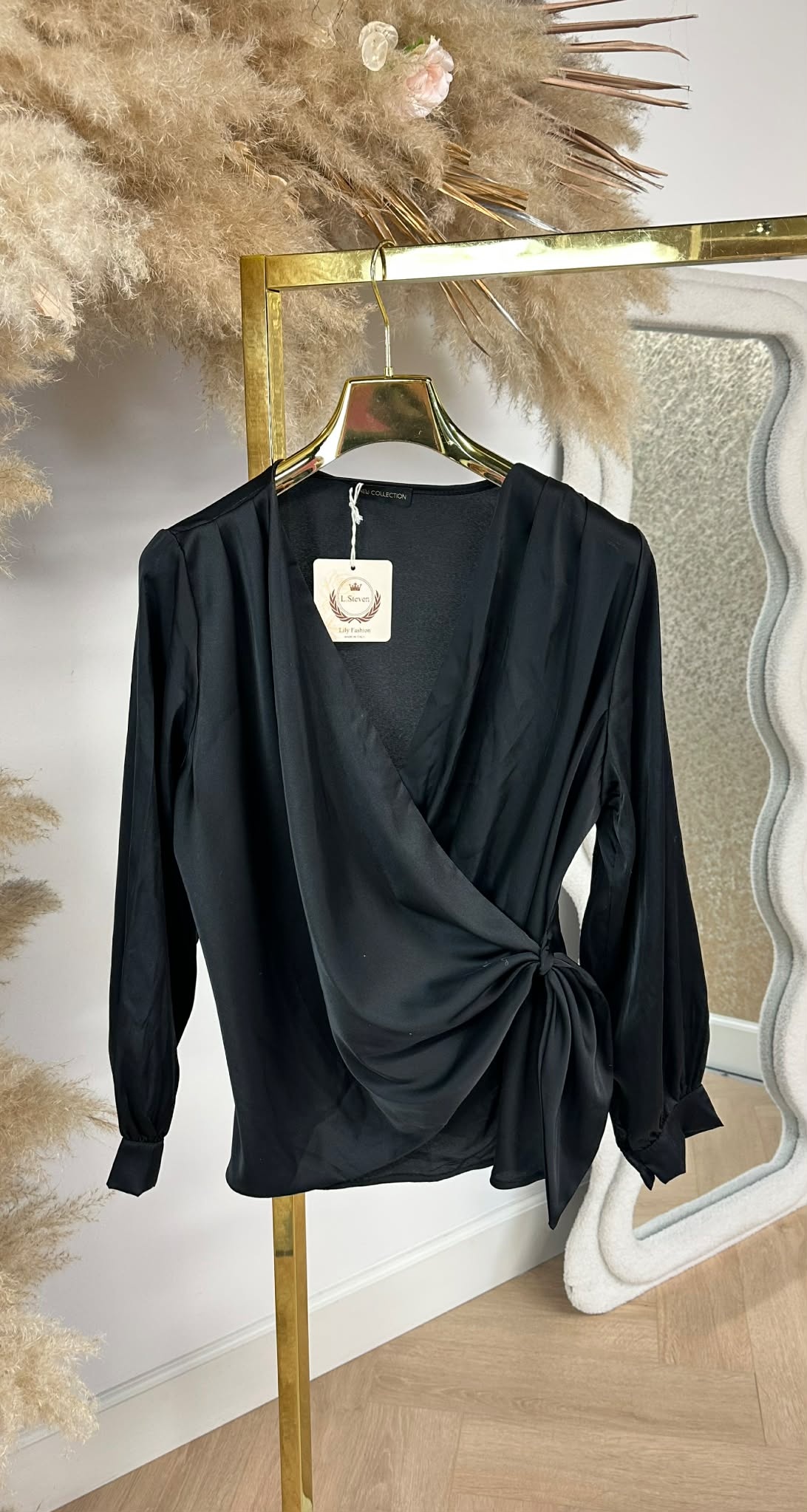 SATIN OMSLAG BLOUSE BLACK