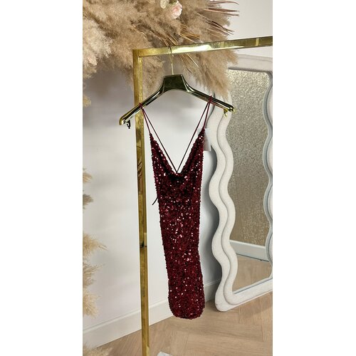 SPAGHETTI CROSSED SEQUIN DRESS XMASRED