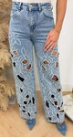FLOWER GLITTER JEANS 1047 BLUE
