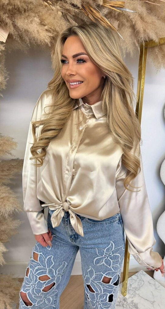 CHRISTINA SHINE KNOOP BLOUSE BEIGE