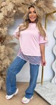 SPLIT BACK LACE TEE PINK
