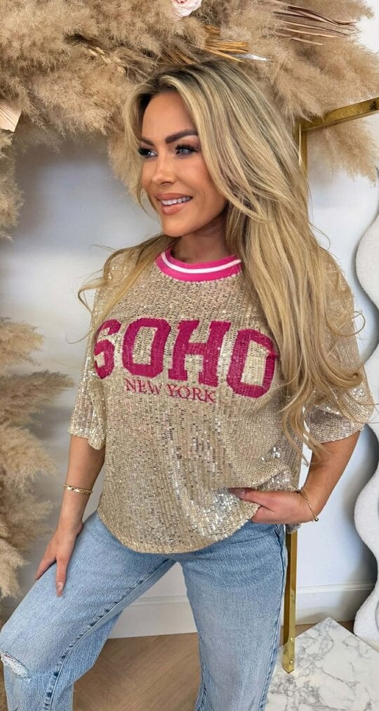 SEQUIN SOHO SHIRT PINK