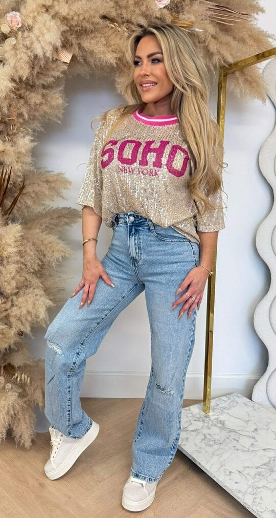 SEQUIN SOHO SHIRT PINK