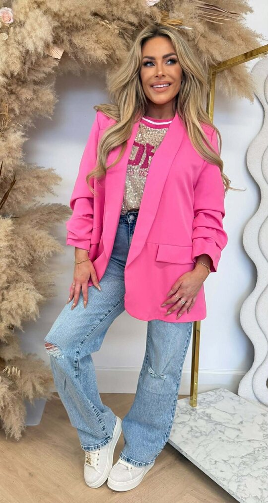 NINA OVERSIZED CROPPED MOUW BLAZER FUCHSIA