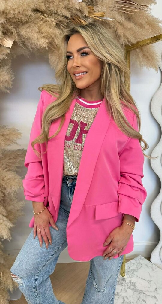 NINA OVERSIZED CROPPED MOUW BLAZER FUCHSIA