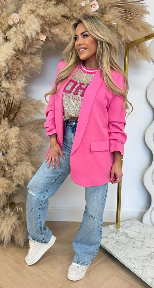 NINA OVERSIZED CROPPED MOUW BLAZER FUCHSIA