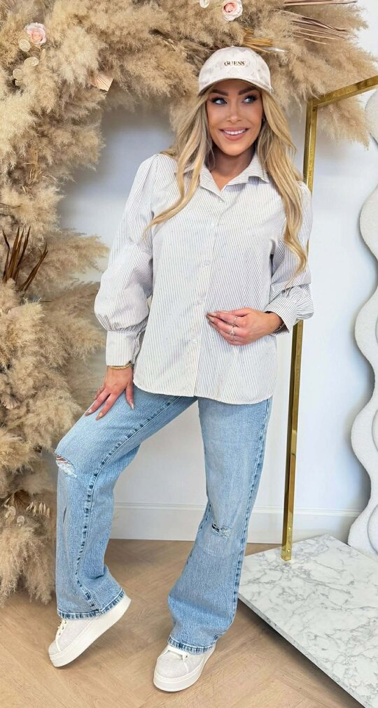 LOVELY GLITTER STRIPE BLOUSE TAUPE