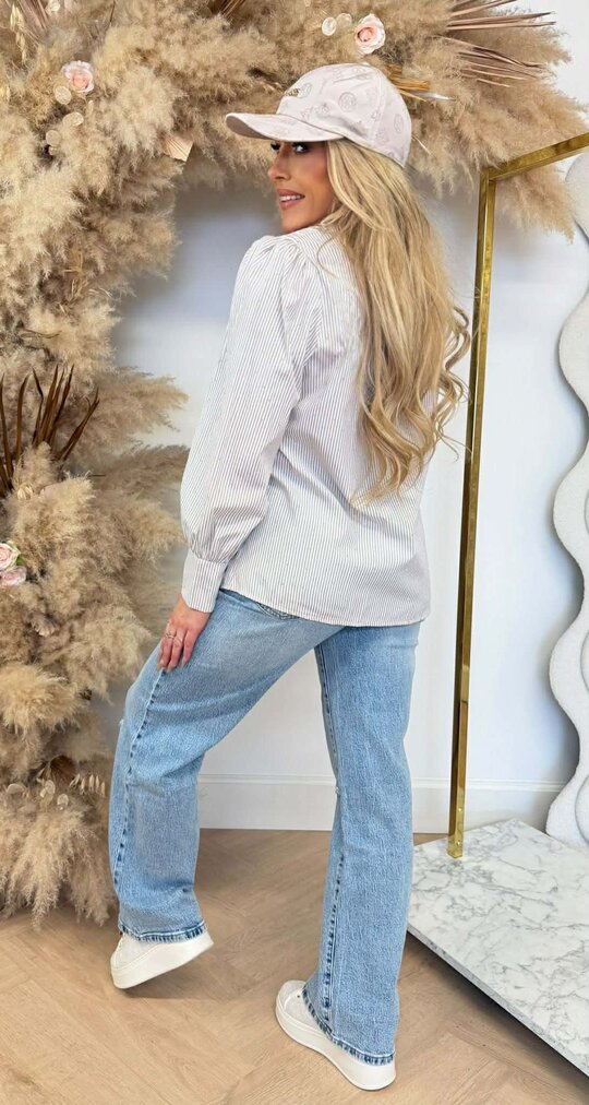 LOVELY GLITTER STRIPE BLOUSE TAUPE