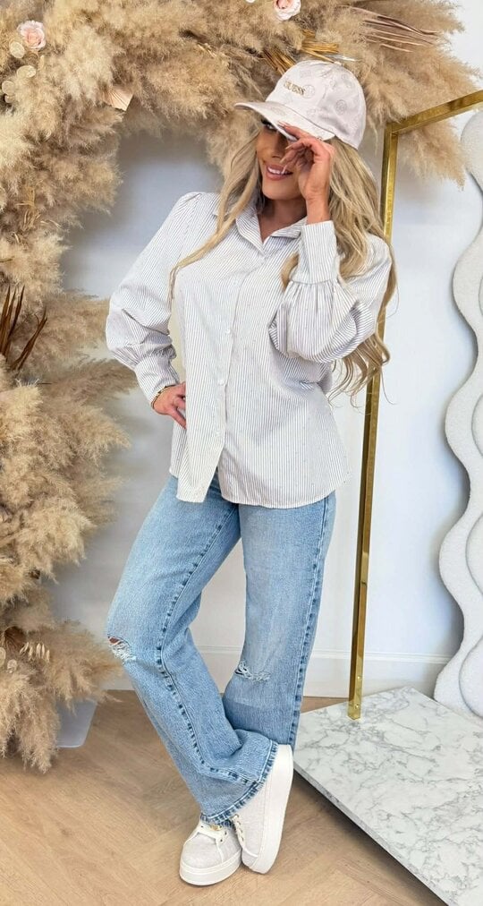 LOVELY GLITTER STRIPE BLOUSE TAUPE