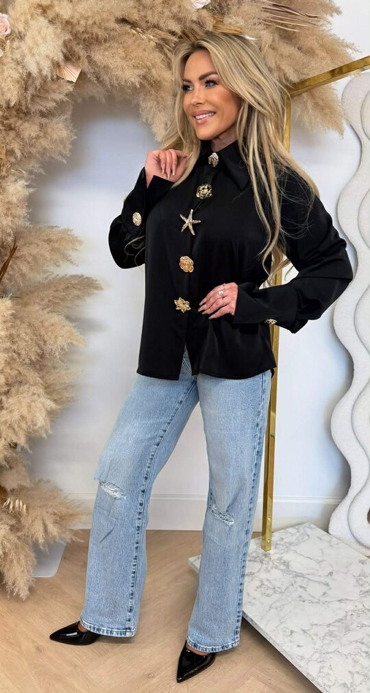 BIG BUTTON TREND BLOUSE BLACK