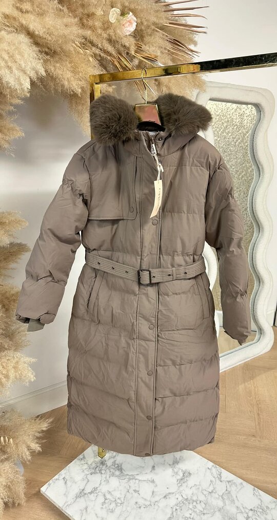 TREND BELT LONG WINTERJACKET 7523 TAUPE