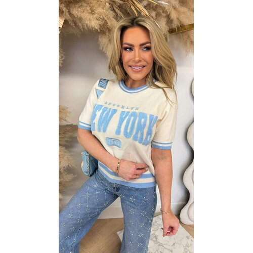 BROOKLYN KNITTED TEE 578 OFFWHITE/BLUE