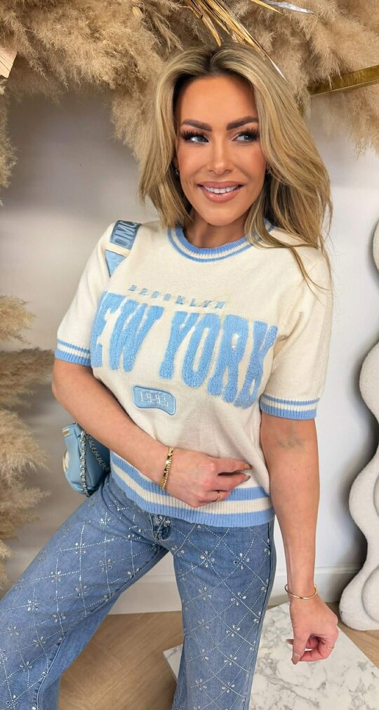 BROOKLYN KNITTED TEE 578 OFFWHITE/BLUE