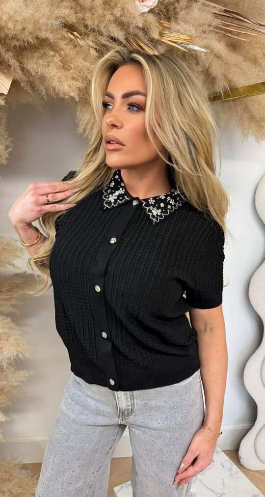 RIB KRAAG DETAIL VESTJE 5234 BLACK