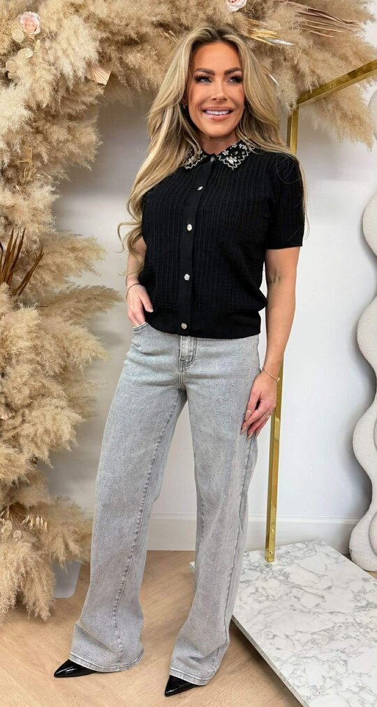 RIB KRAAG DETAIL VESTJE 5234 BLACK