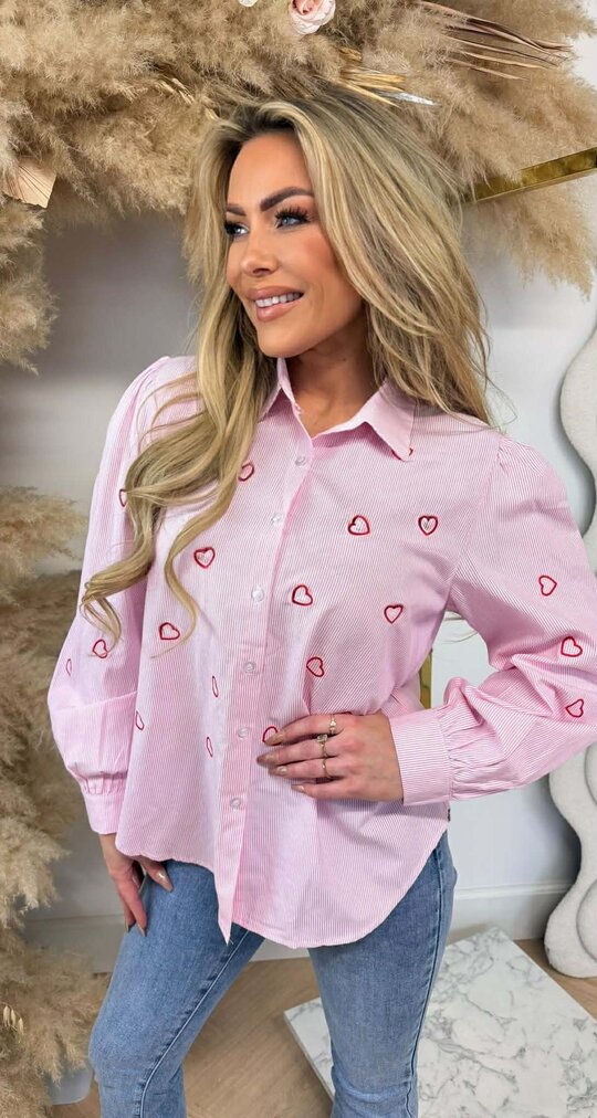 HEARTS STRIPE BLOUSE 15494 PINK