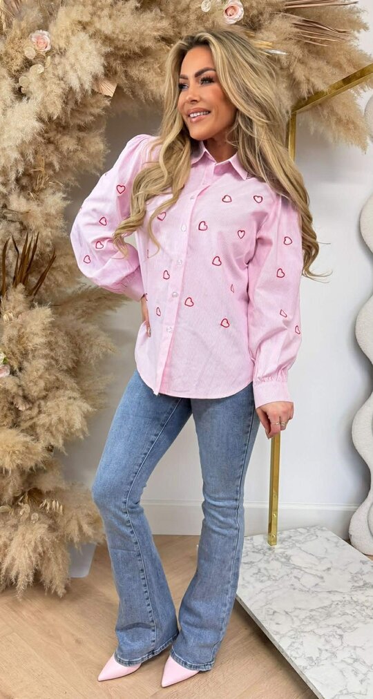 HEARTS STRIPE BLOUSE 15494 PINK