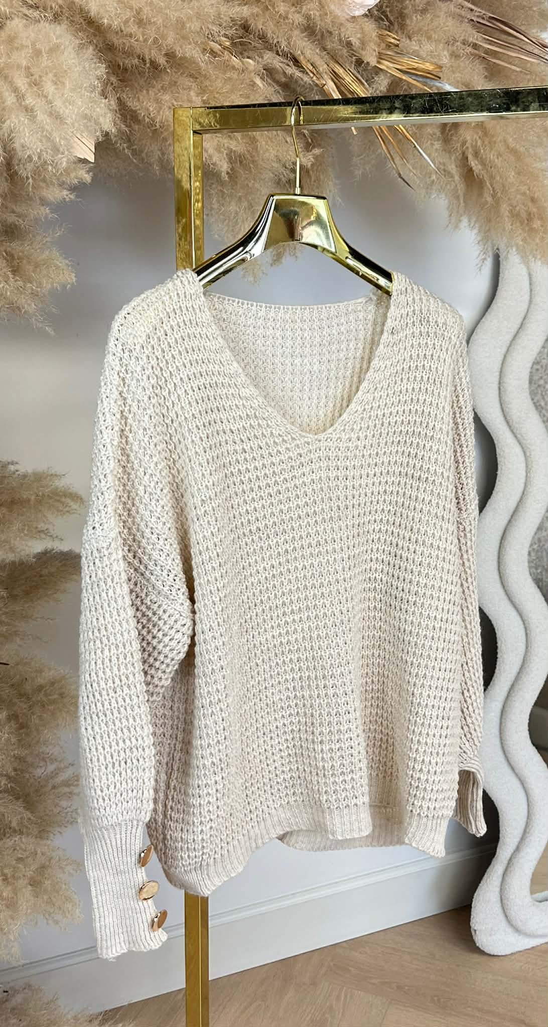 BUTTON KNITTED SWEAT LIGHTBEIGE