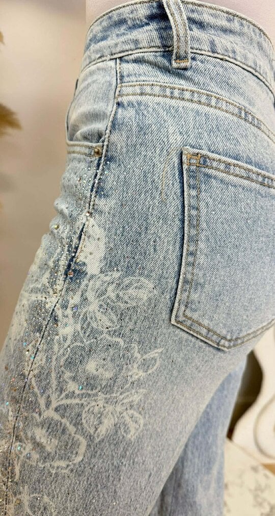 GLITTER FLOWER JEANS 1048 DENIMBLUE GLITTER FLOWER JEANS 1048 DENIMBLUE