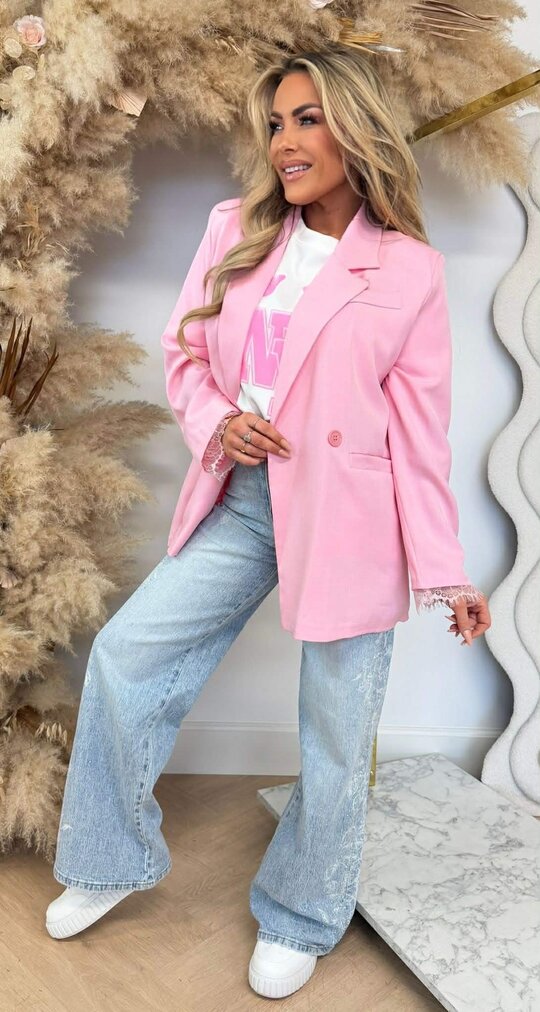 JOELLE DOUBLE BUTTON LACE BLAZER PINK