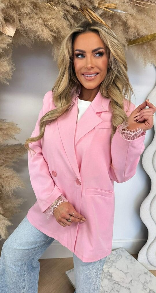 JOELLE DOUBLE BUTTON LACE BLAZER PINK
