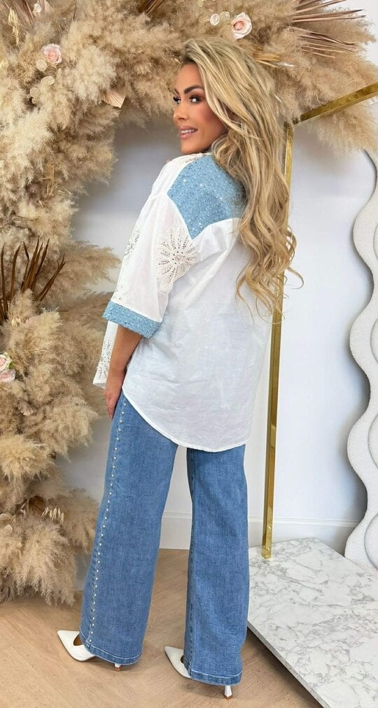CAMILIA FLOWER DENIM BLOUSE OFFWHITE